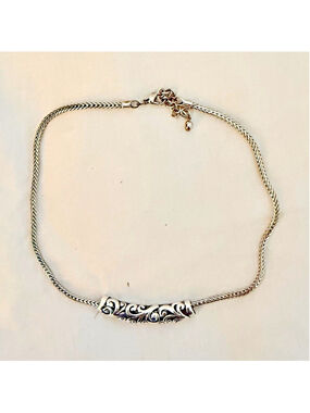 Vintage Silver Plated Balinese Style Wheat Chain Slide Necklace, Scroll Earrings